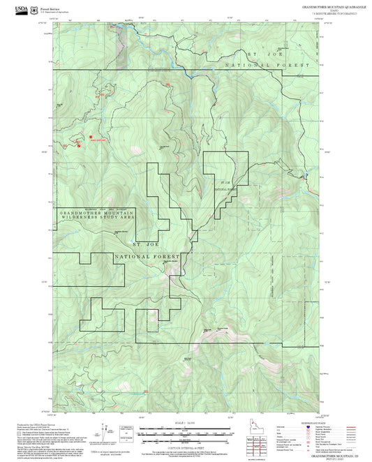 2025 Forest Service Topo Map of Grandmother Mountain Idaho
