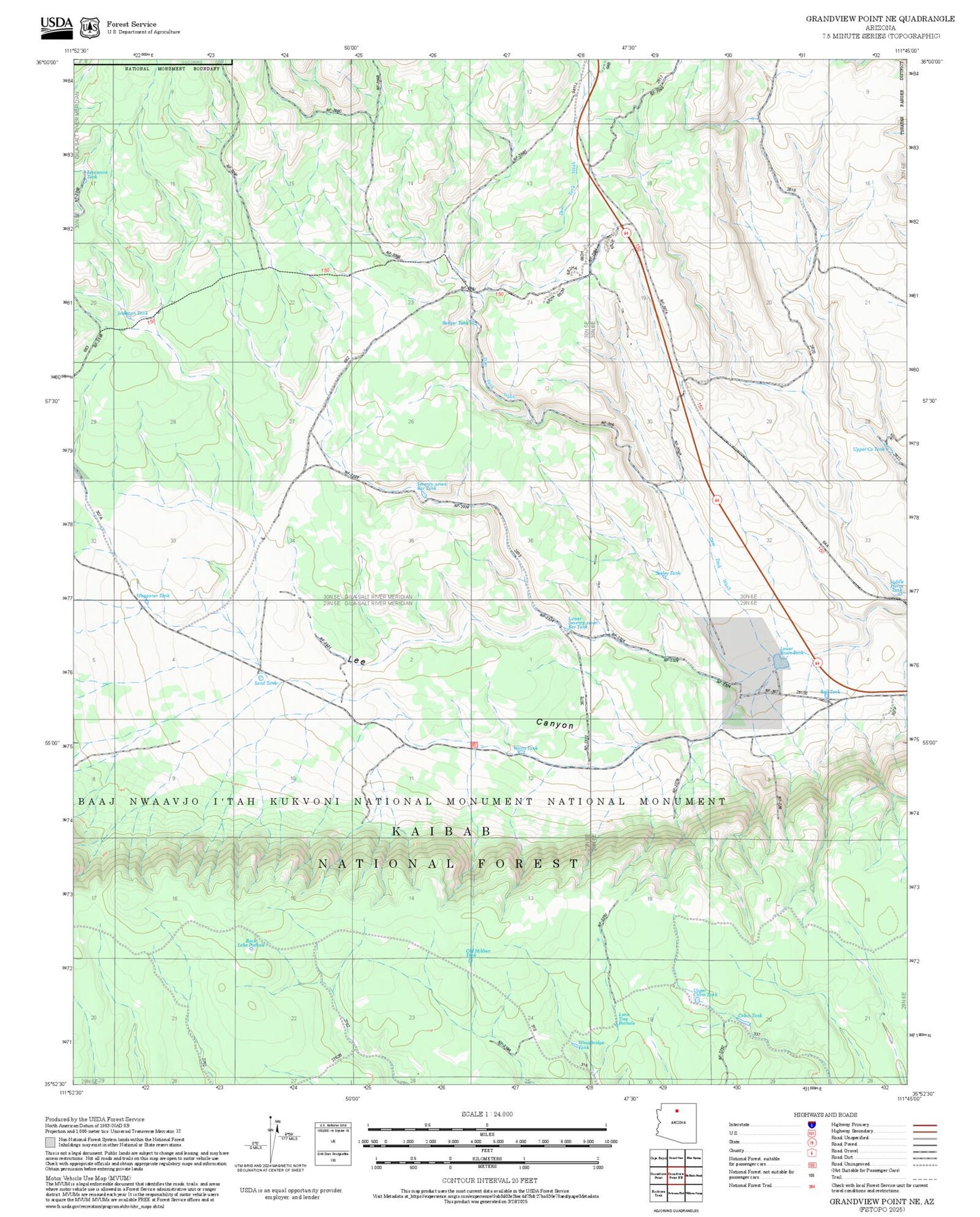 2025 Forest Service Topo Map of Grandview Point NE Arizona