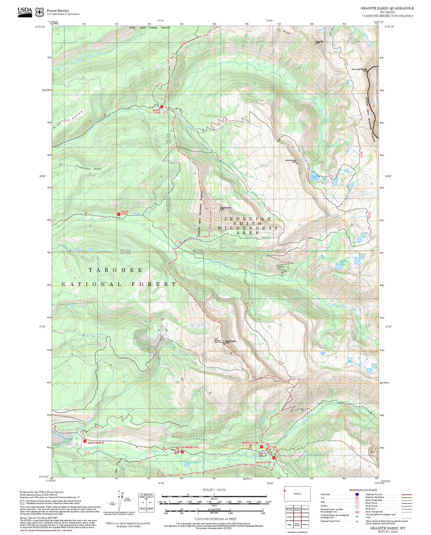 2025 Forest Service Topo Map of Granite Basin Wyoming