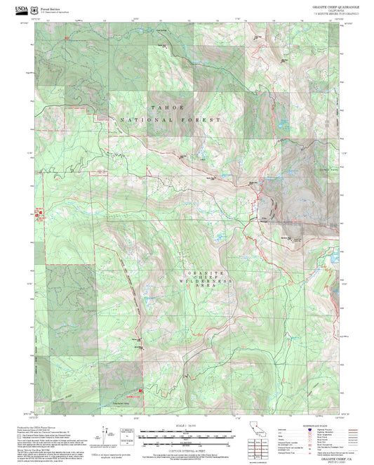 2025 Forest Service Topo Map of Granite Chief California