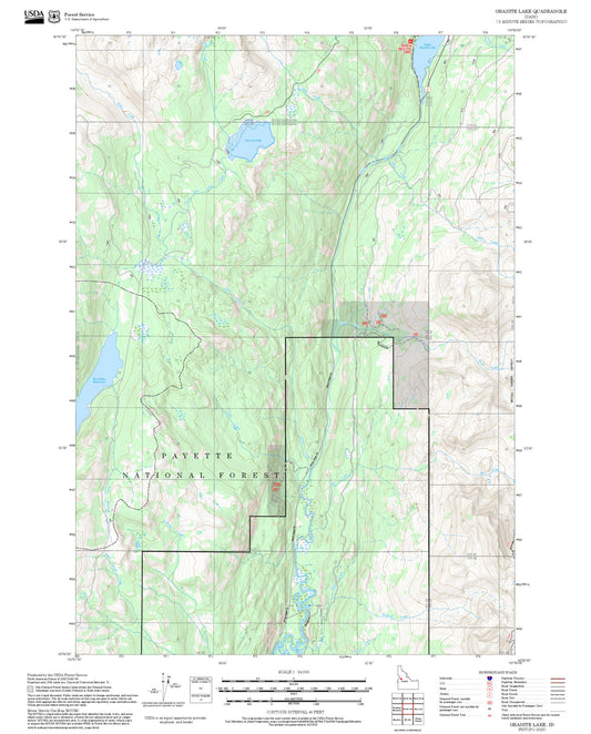 2025 Forest Service Topo Map of Granite Lake Idaho