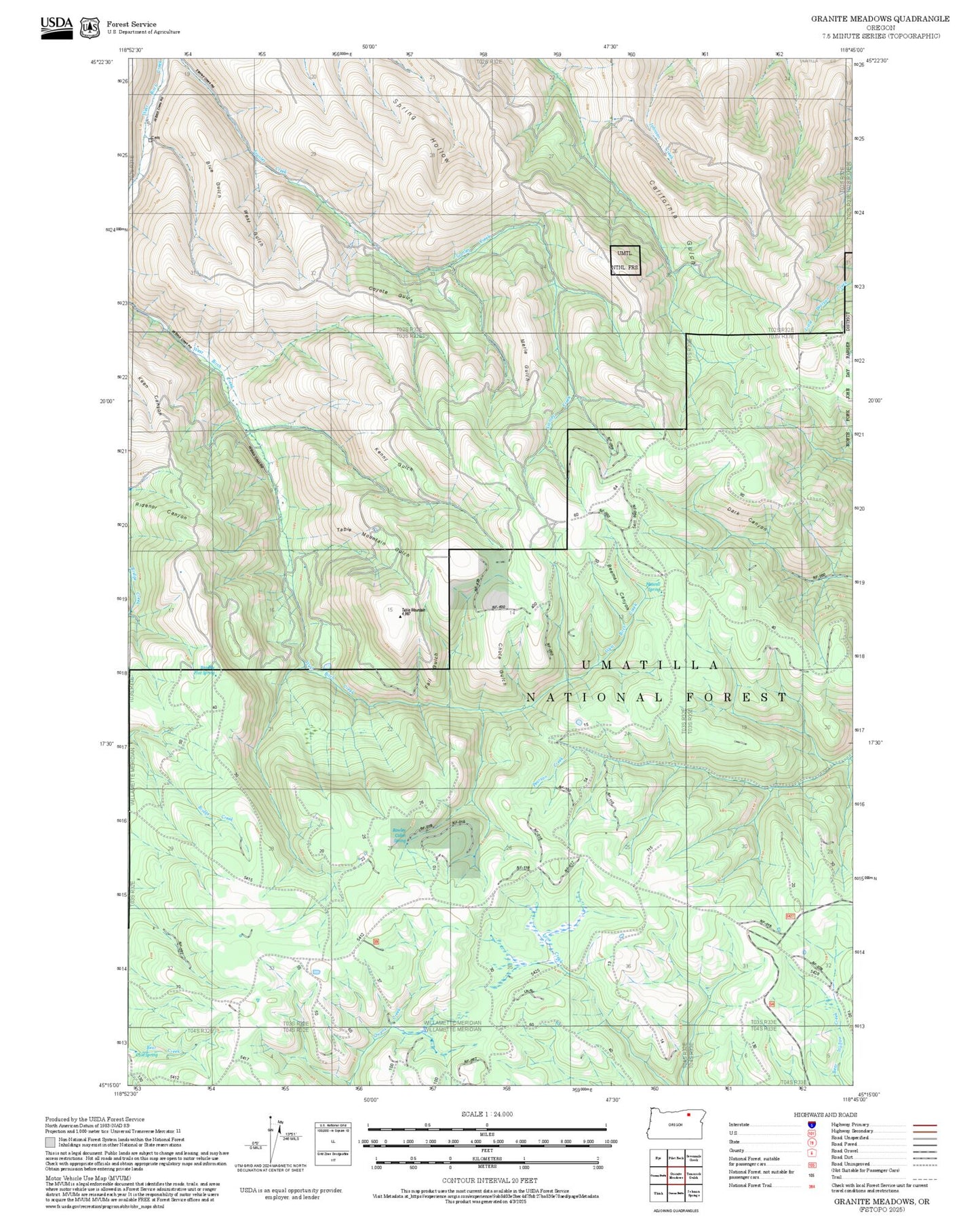 2025 Forest Service Topo Map of Granite Meadows Oregon