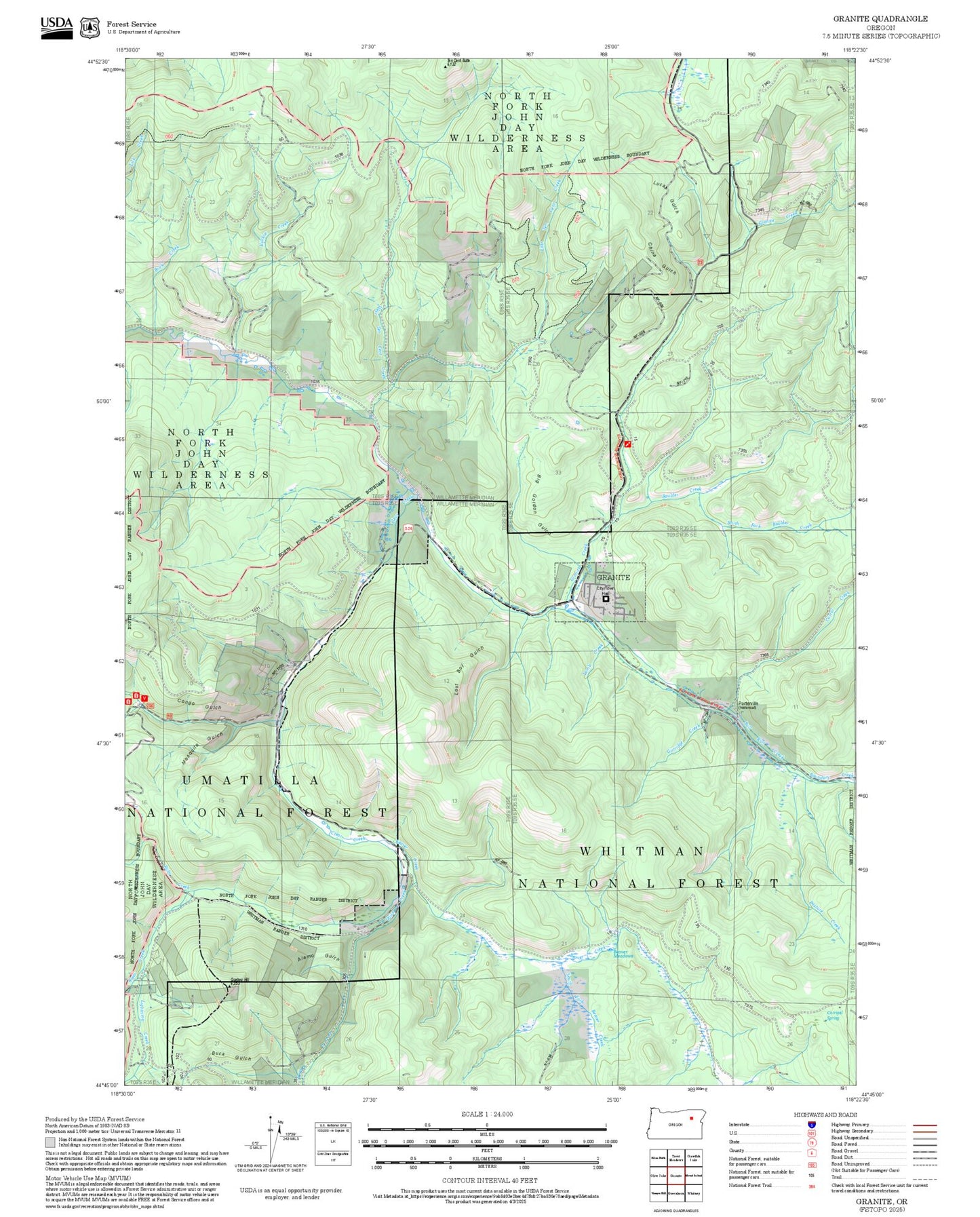 2025 Forest Service Topo Map of Granite Oregon