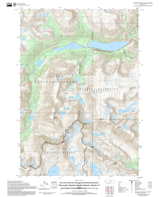 2025 Forest Service Topo Map of Granite Peak Montana