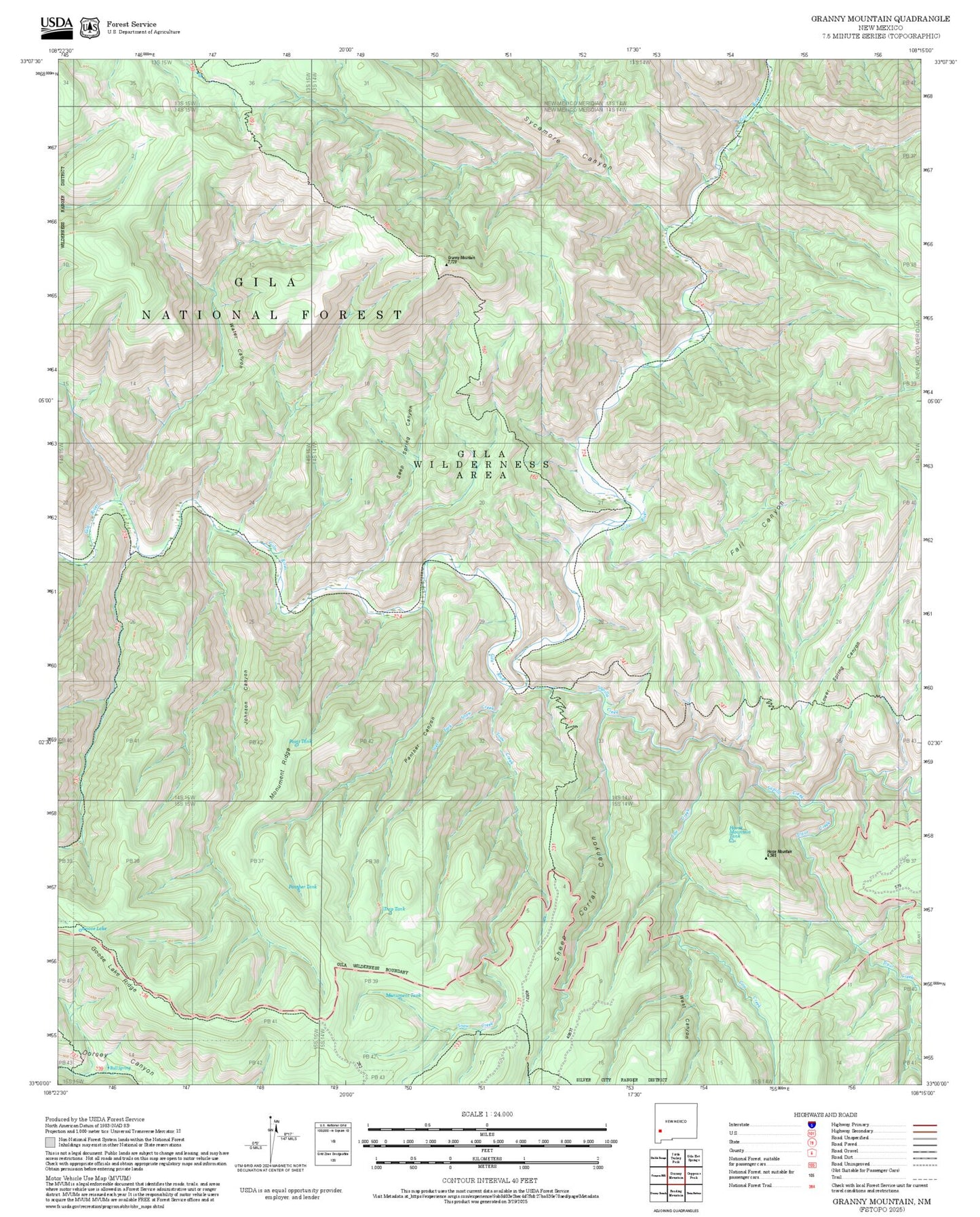 2025 Forest Service Topo Map of Granny Mountain New Mexico
