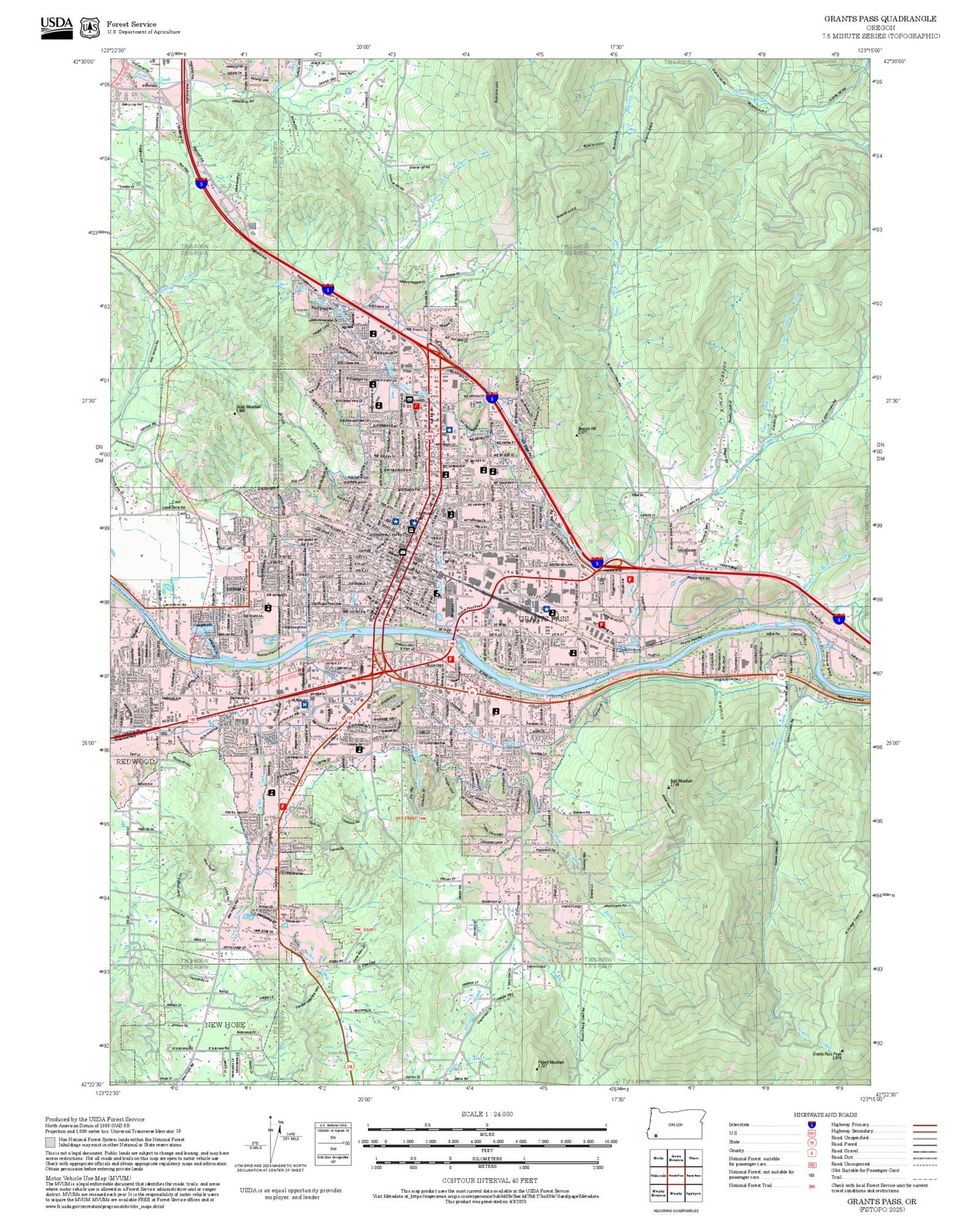 2025 Forest Service Topo Map of Grants Pass Oregon