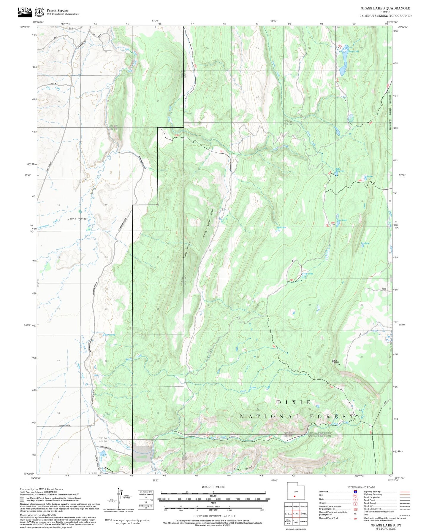 2025 Forest Service Topo Map of Grass Lakes Utah