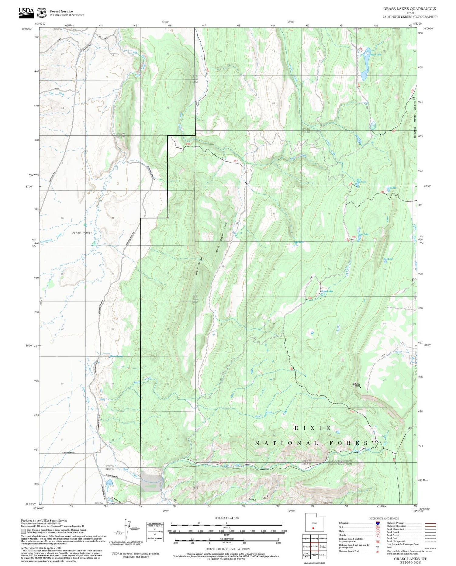 2025 Forest Service Topo Map of Grass Lakes Utah