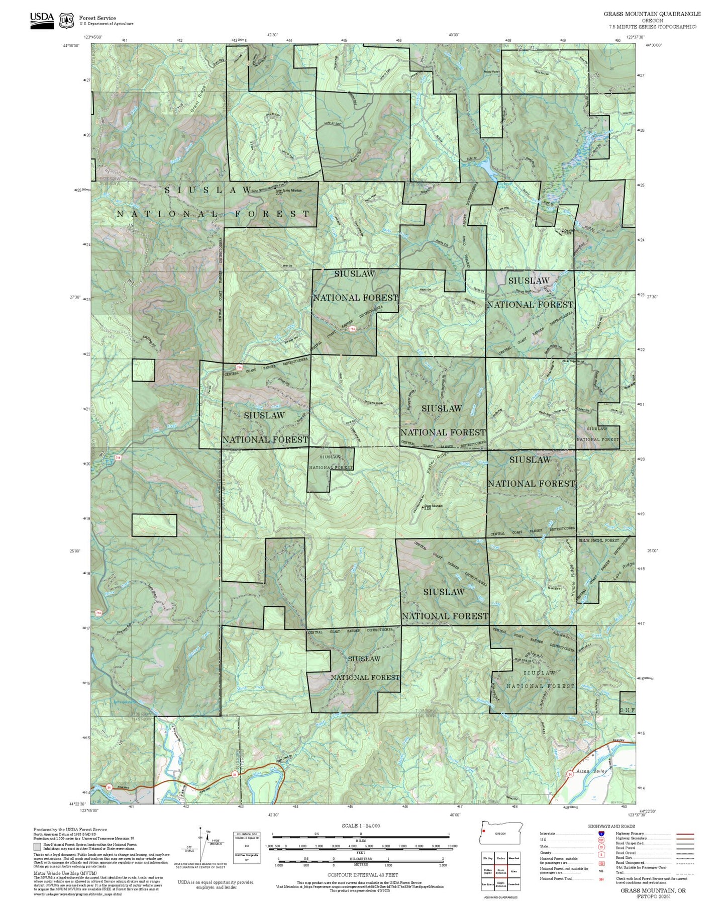 2025 Forest Service Topo Map of Grass Mountain Oregon