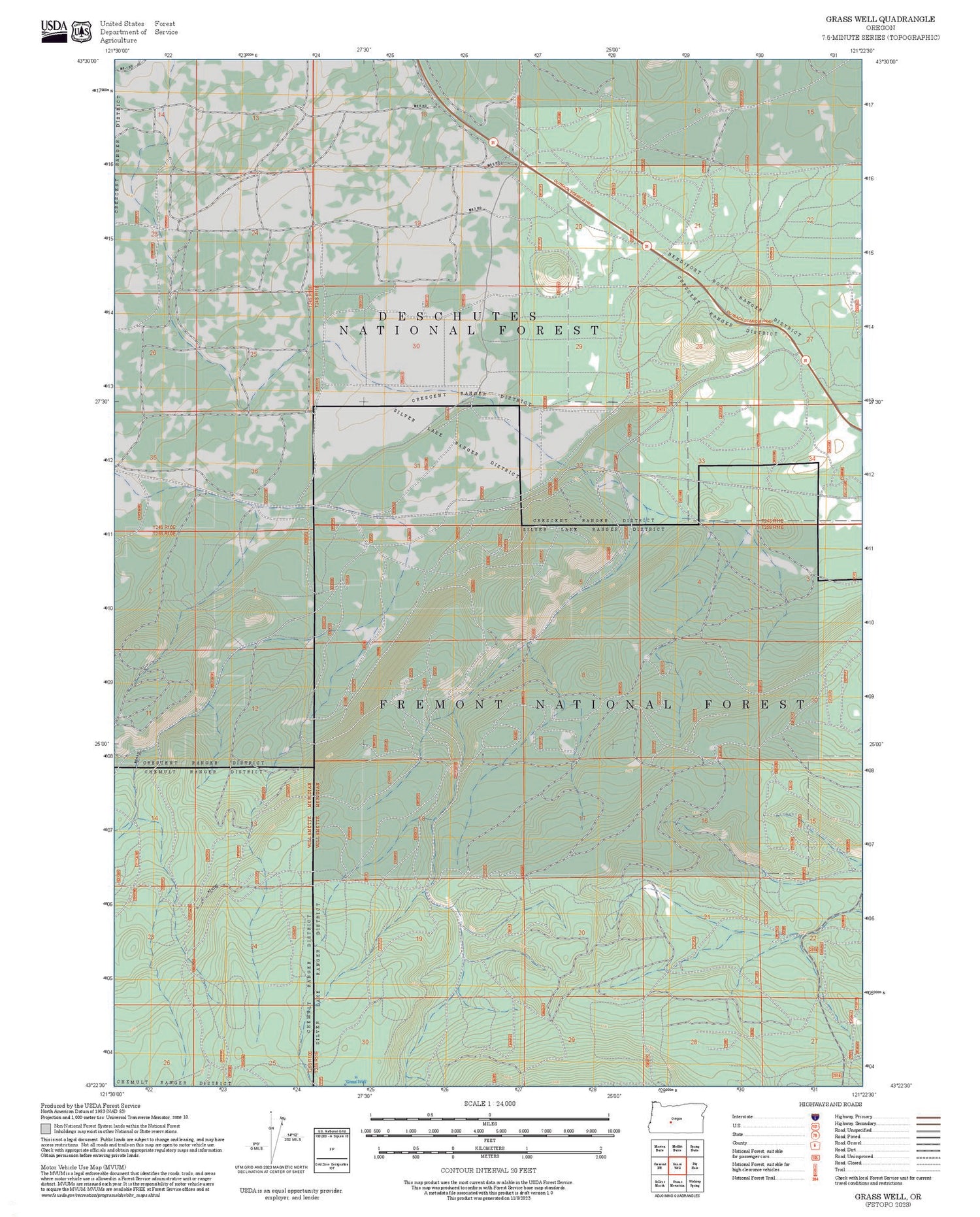 2025 Forest Service Topo Map of Grass Well Oregon