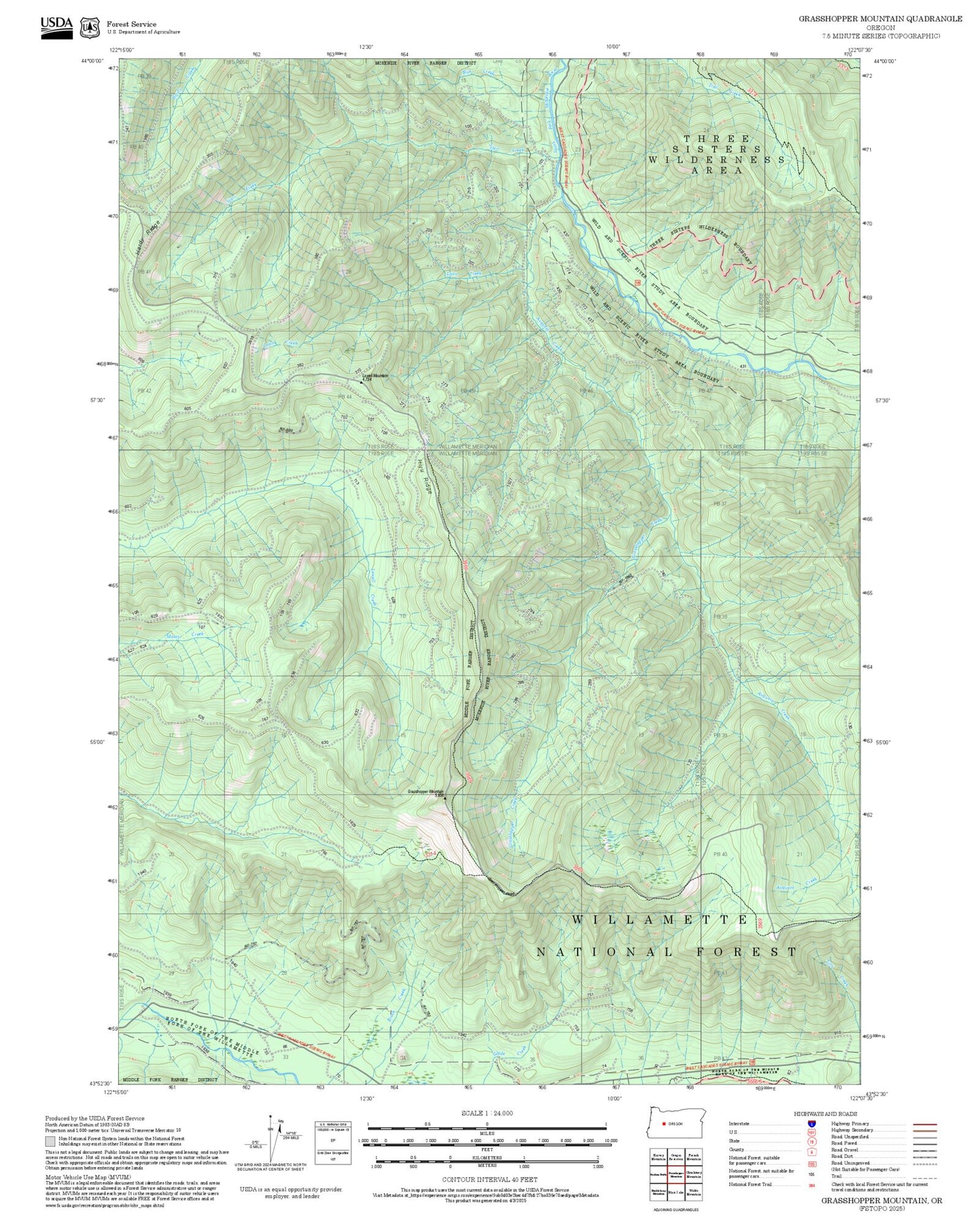 2025 Forest Service Topo Map of Grasshopper Mountain Oregon