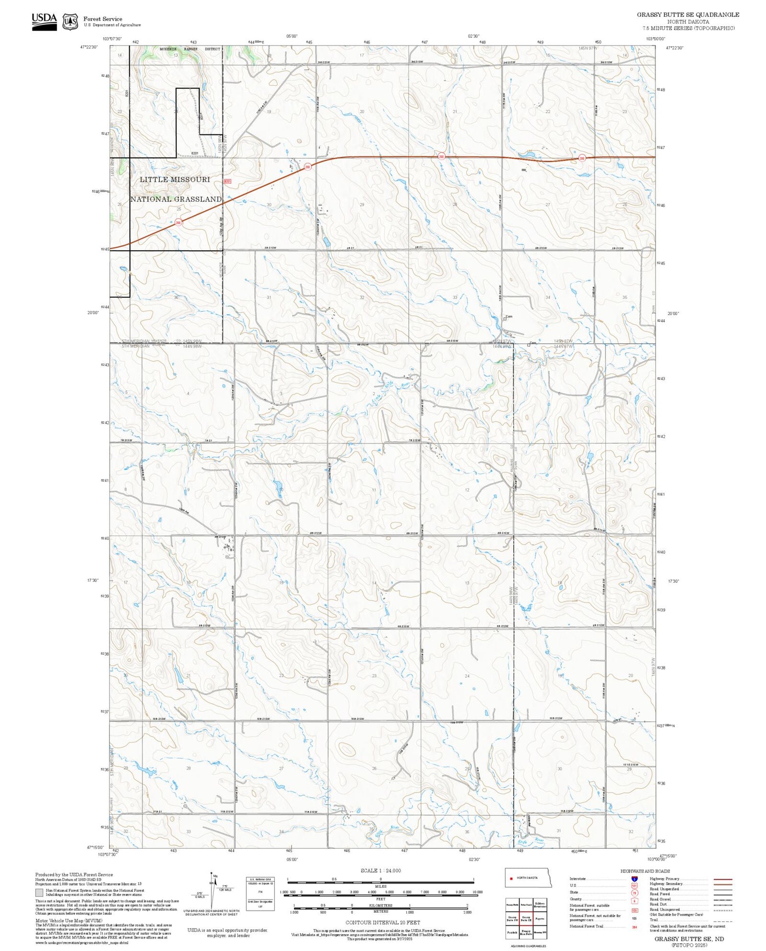 2025 Forest Service Topo Map of Grassy Butte SE North Dakota