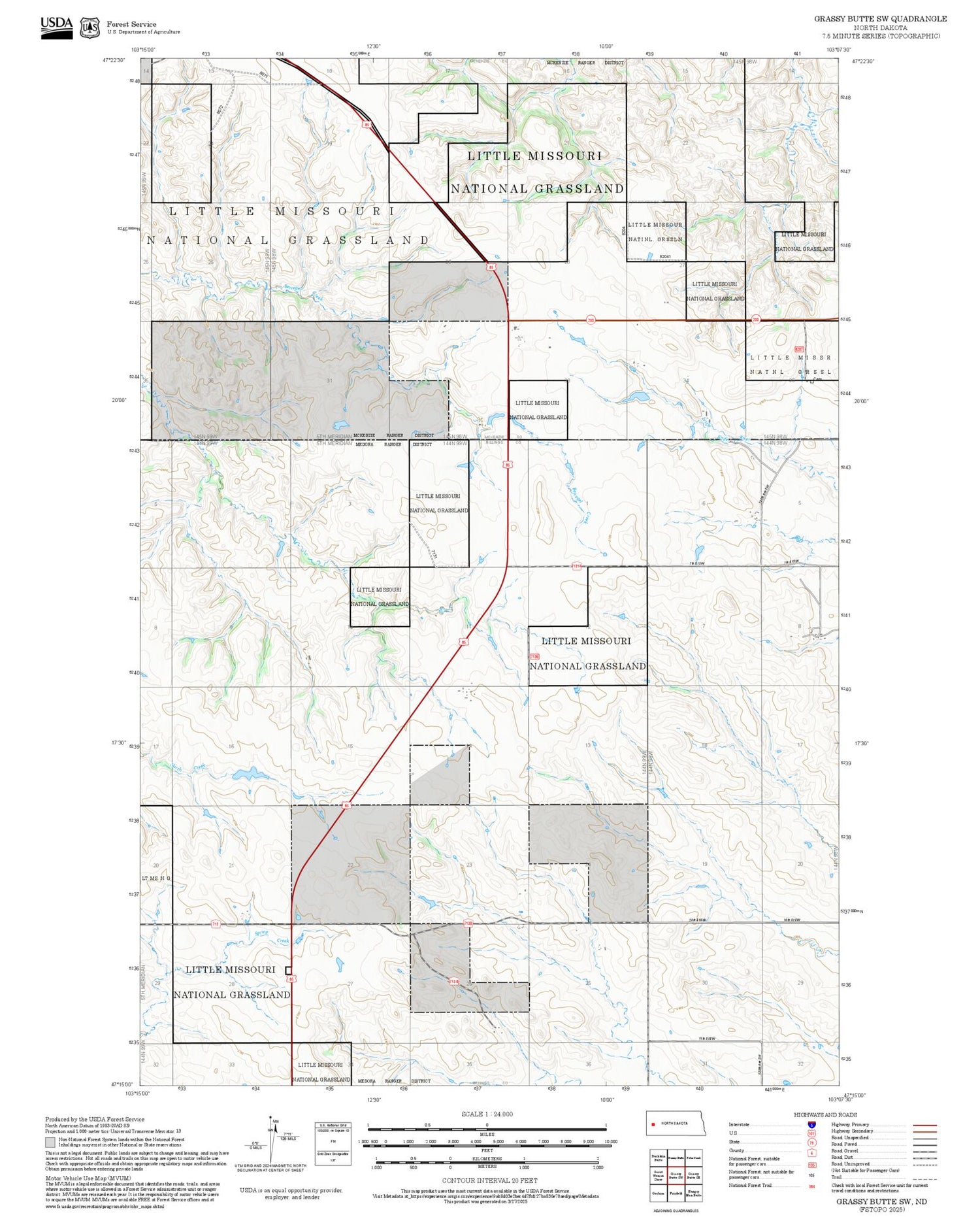 2025 Forest Service Topo Map of Grassy Butte SW North Dakota