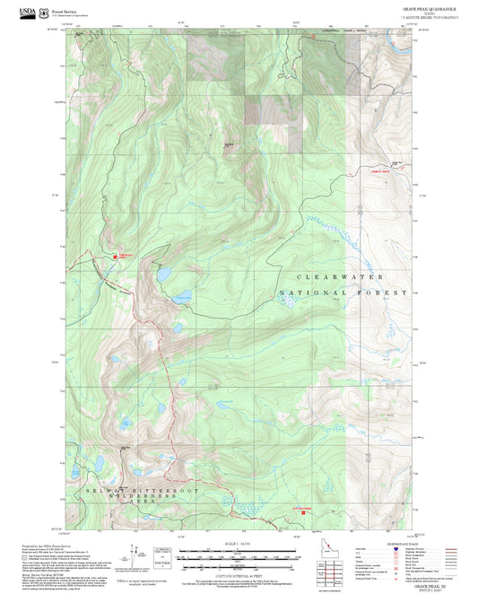 2025 Forest Service Topo Map of Grave Peak Idaho
