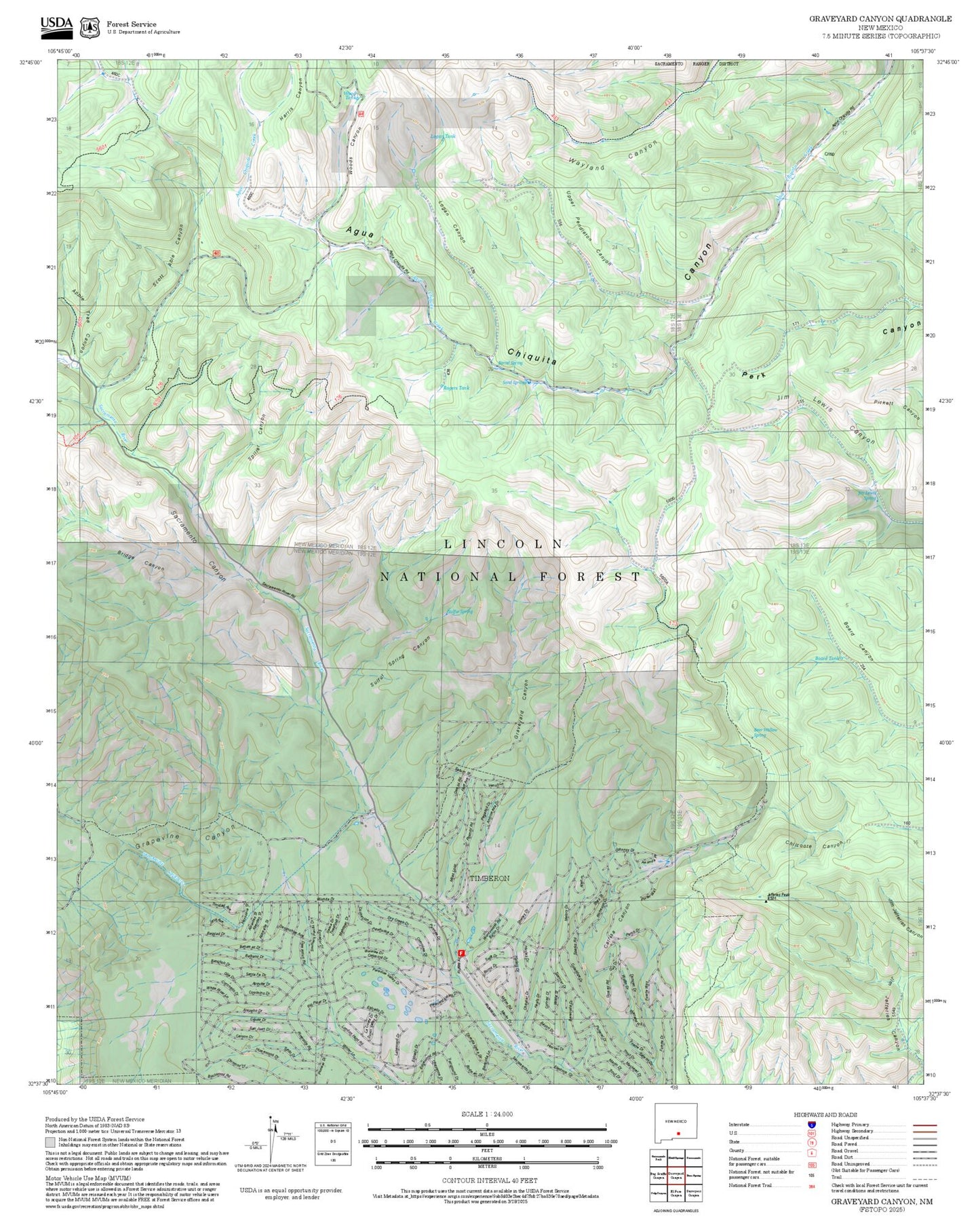 2025 Forest Service Topo Map of Graveyard Canyon New Mexico