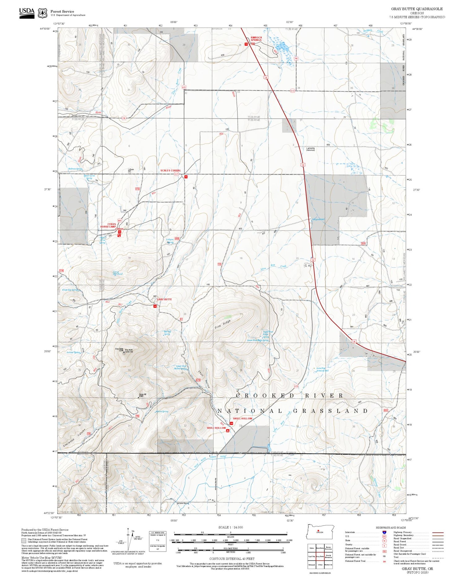 2025 Forest Service Topo Map of Gray Butte Oregon