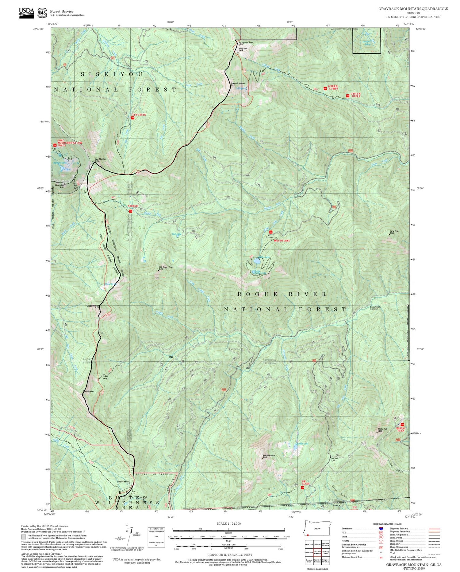 2025 Forest Service Topo Map of Grayback Mountain Oregon