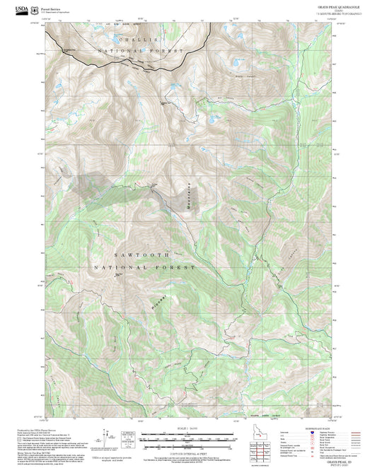 2025 Forest Service Topo Map of Grays Peak Idaho