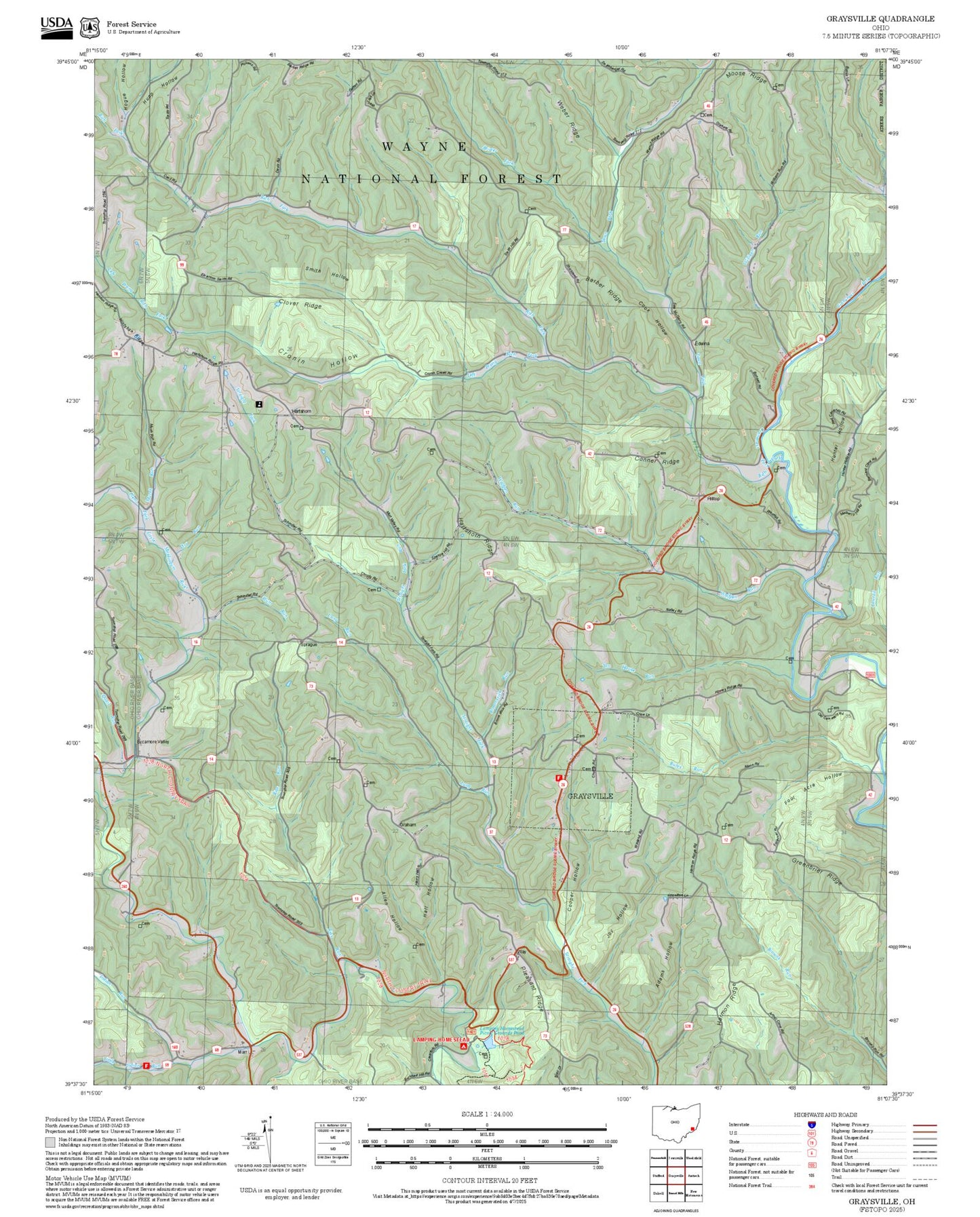 2025 Forest Service Topo Map of Graysville Ohio