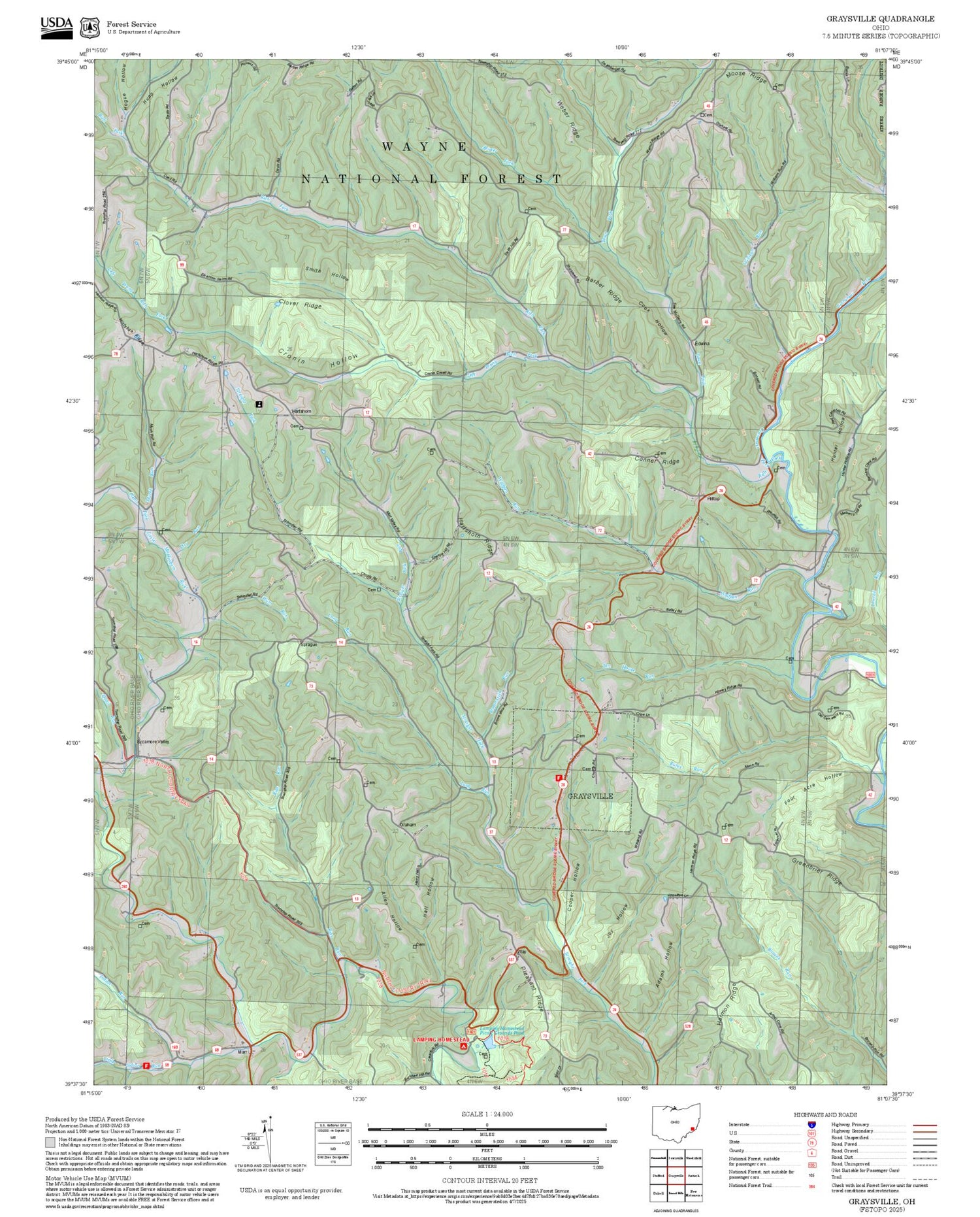 2025 Forest Service Topo Map of Graysville Ohio