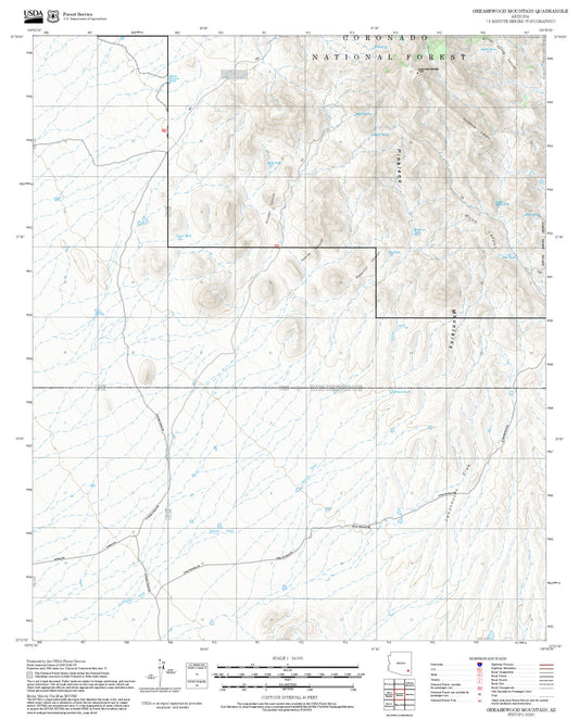2025 Forest Service Topo Map of Greasewood Mountain Arizona