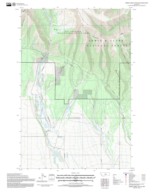 2025 Forest Service Topo Map of Green Ashly Gulch Montana