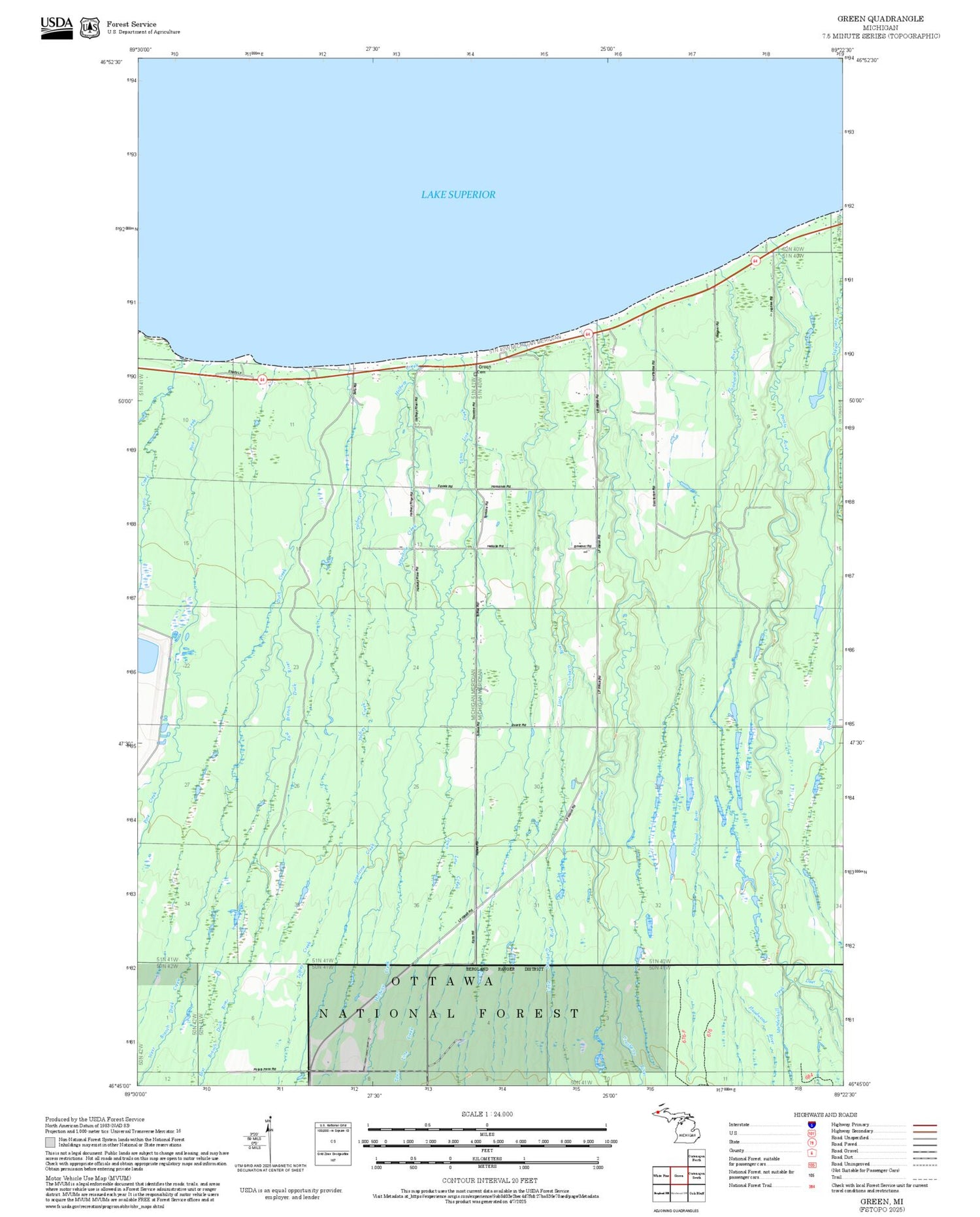 2025 Forest Service Topo Map of Green Michigan