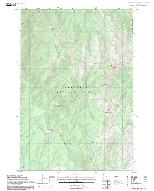 2025 Forest Service Topo Map of Green Mountain Idaho