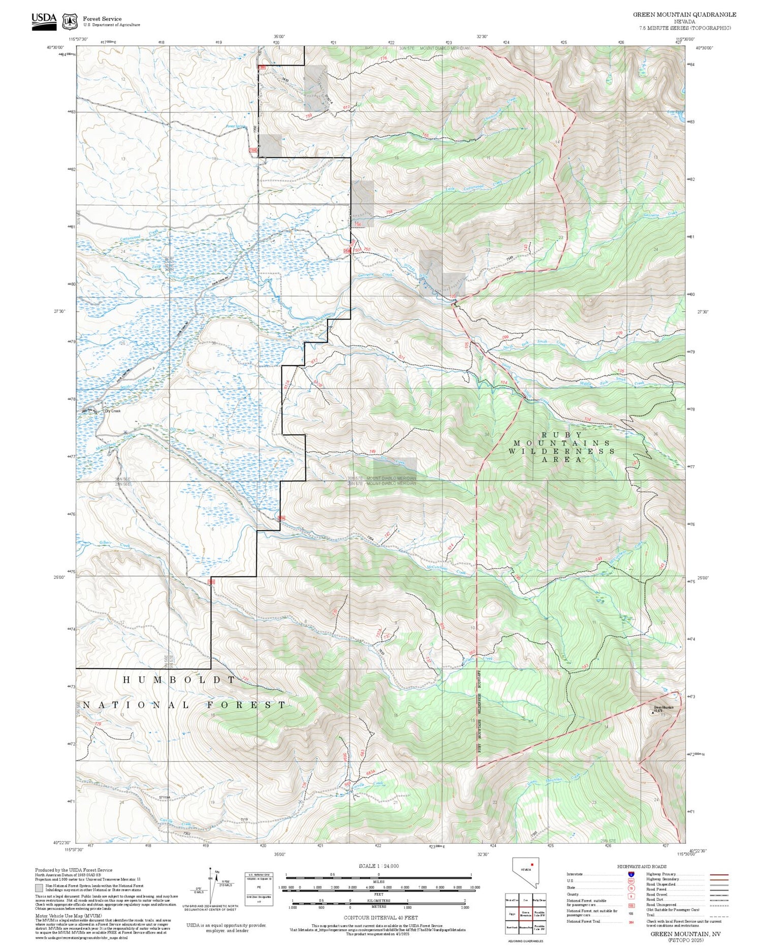 2025 Forest Service Topo Map of Green Mountain Nevada