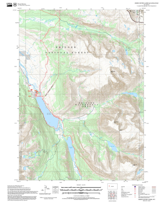 2025 Forest Service Topo Map of Green River Lakes Wyoming