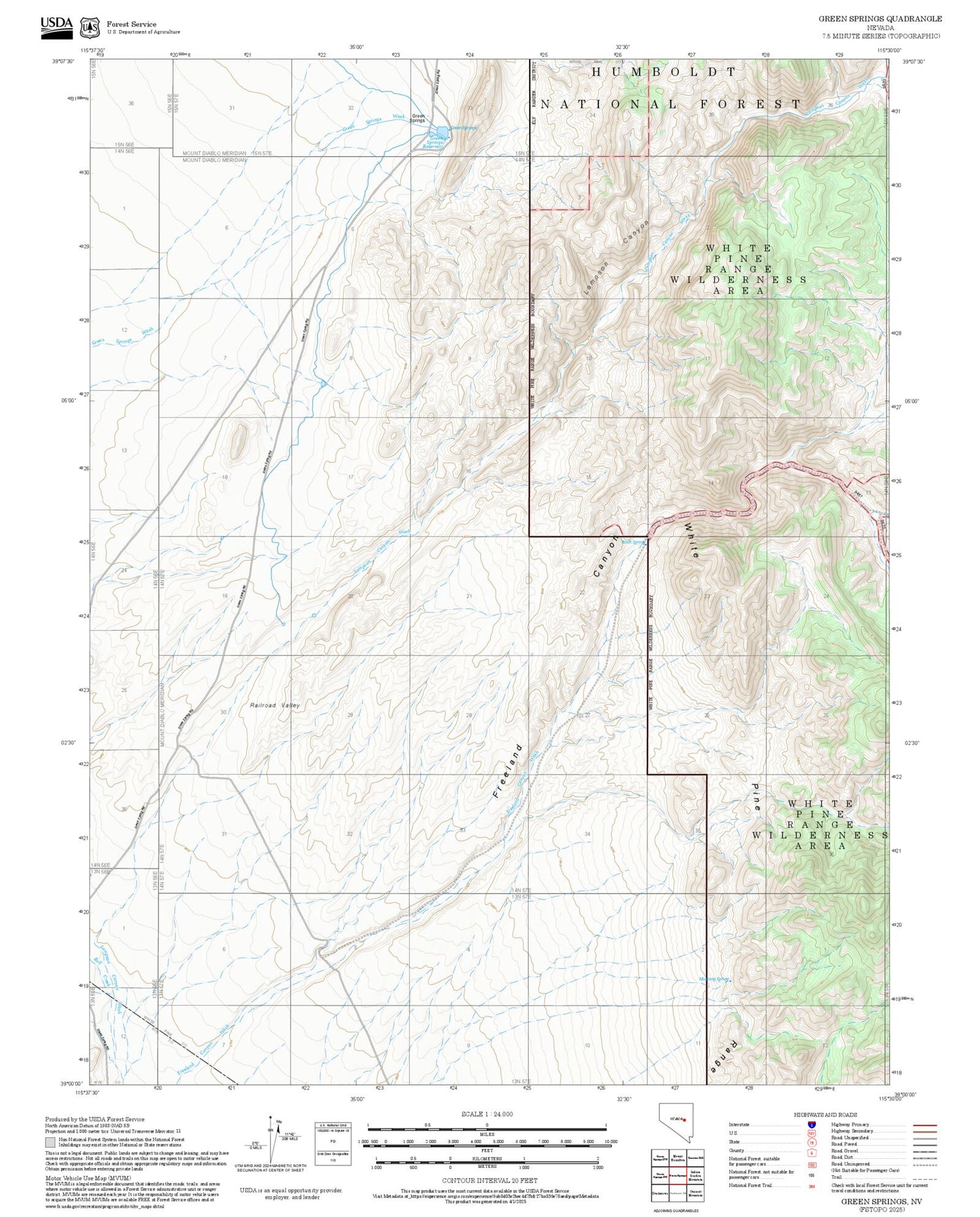 2025 Forest Service Topo Map of Green Springs Nevada