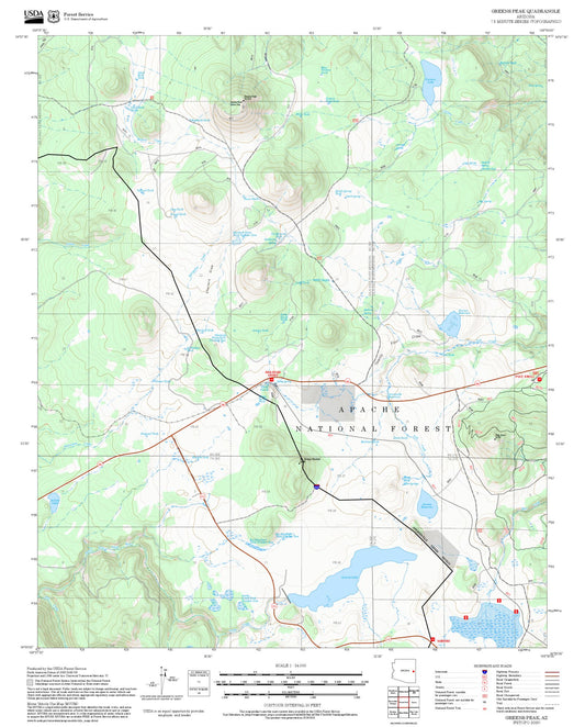 2025 Forest Service Topo Map of Greens Peak Arizona