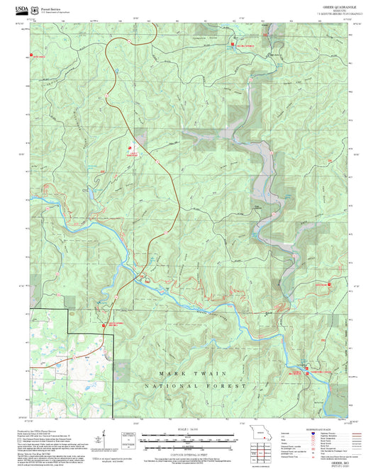 2025 Forest Service Topo Map of Greer Missouri