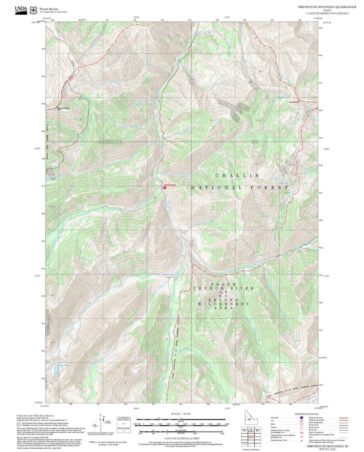 2025 Forest Service Topo Map of Greyhound Mountain Idaho