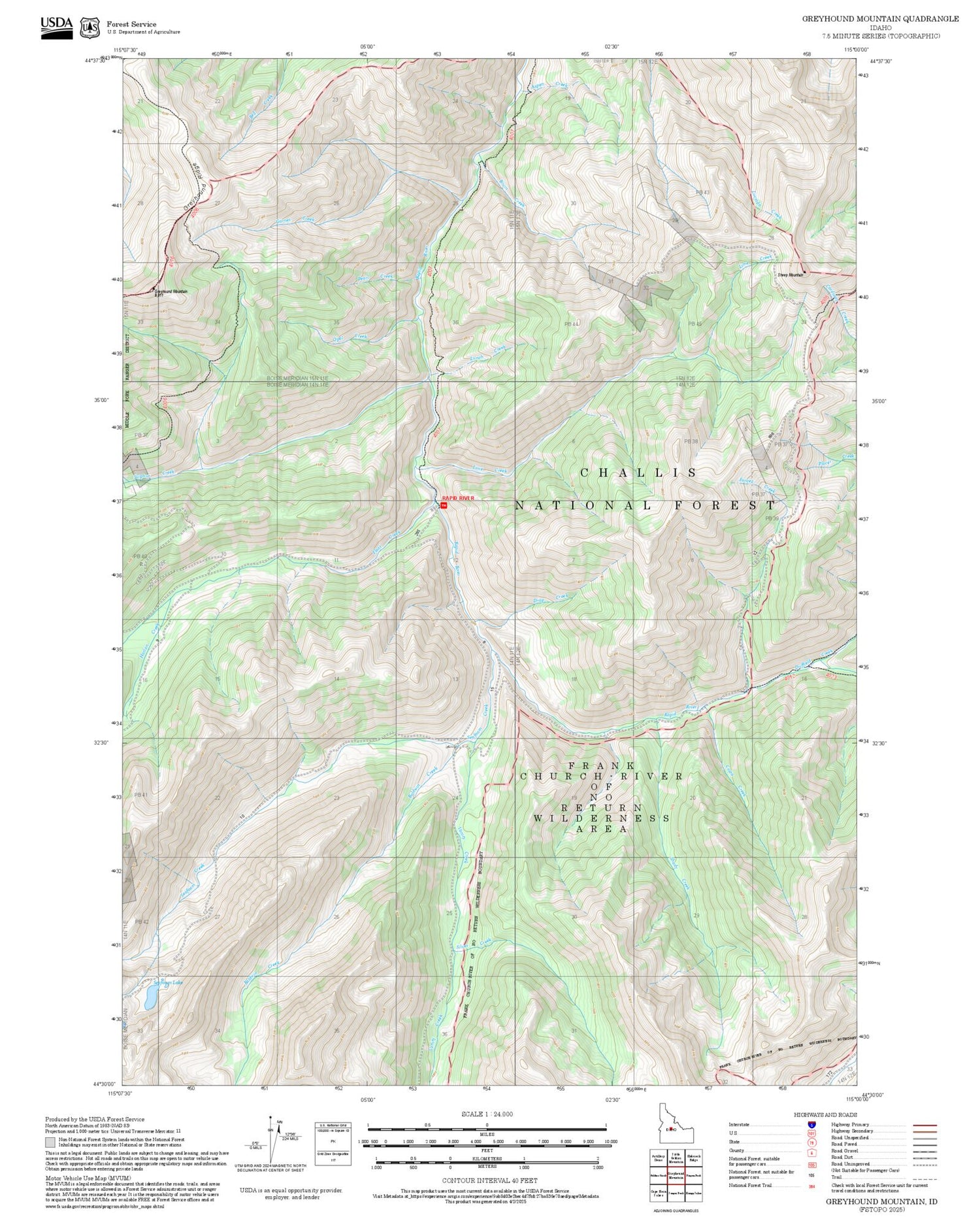 2025 Forest Service Topo Map of Greyhound Mountain Idaho