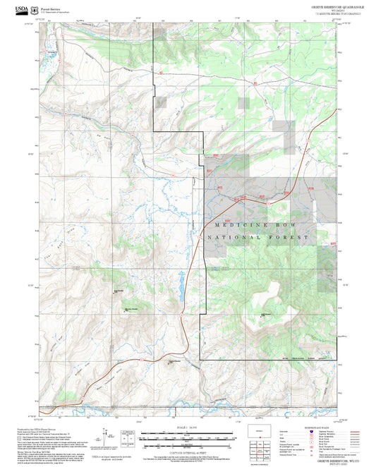 2025 Forest Service Topo Map of Grieve Reservoir Wyoming