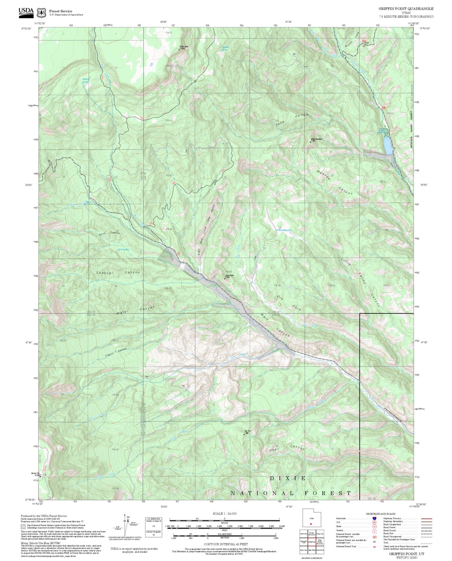 2025 Forest Service Topo Map of Griffin Point Utah