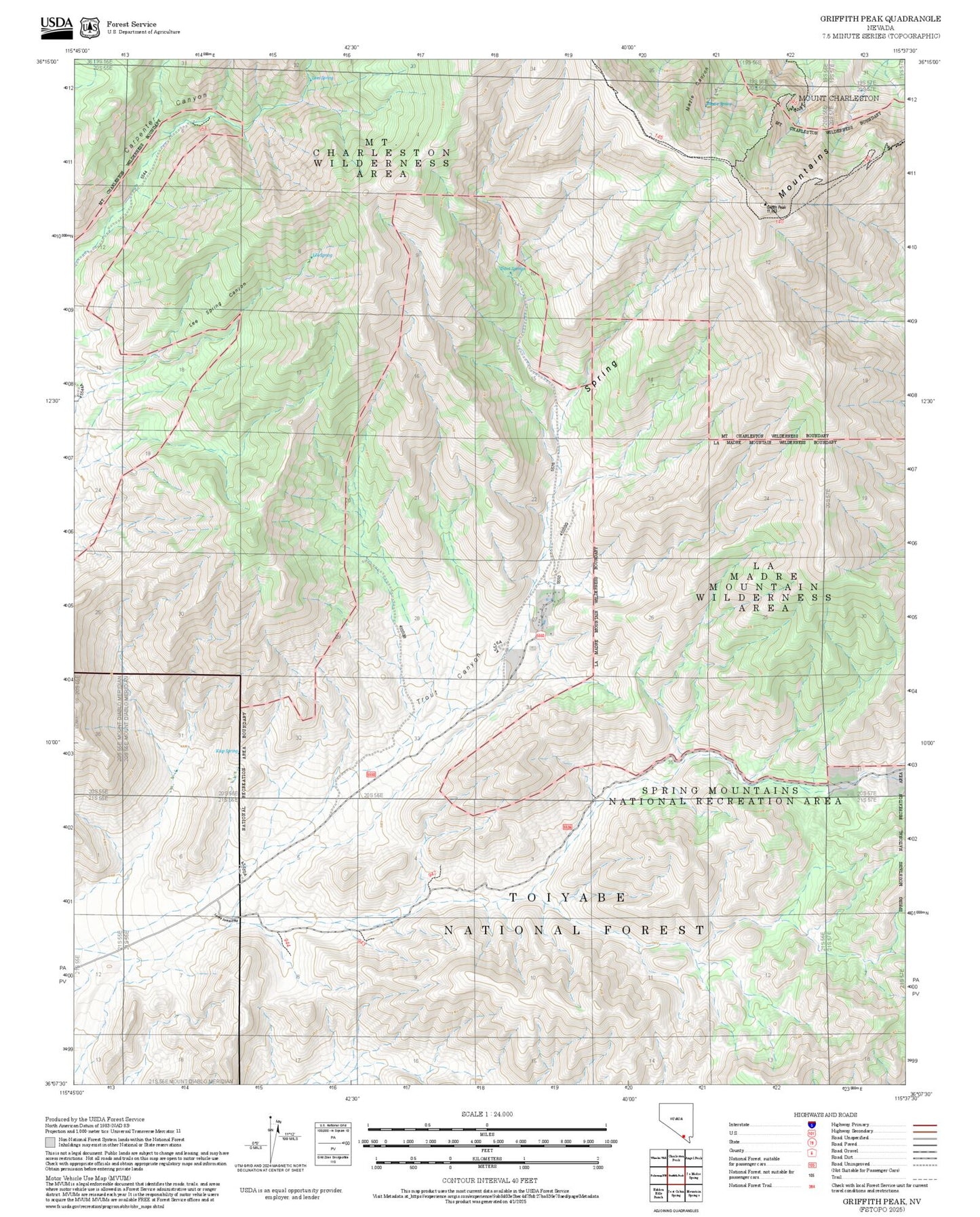 2025 Forest Service Topo Map of Griffith Peak Nevada