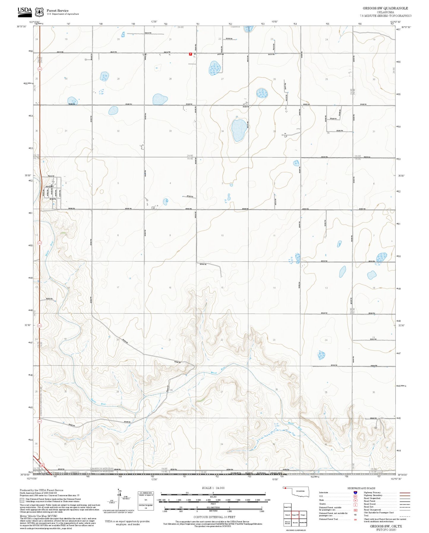 2025 Forest Service Topo Map of Griggs SW Oklahoma