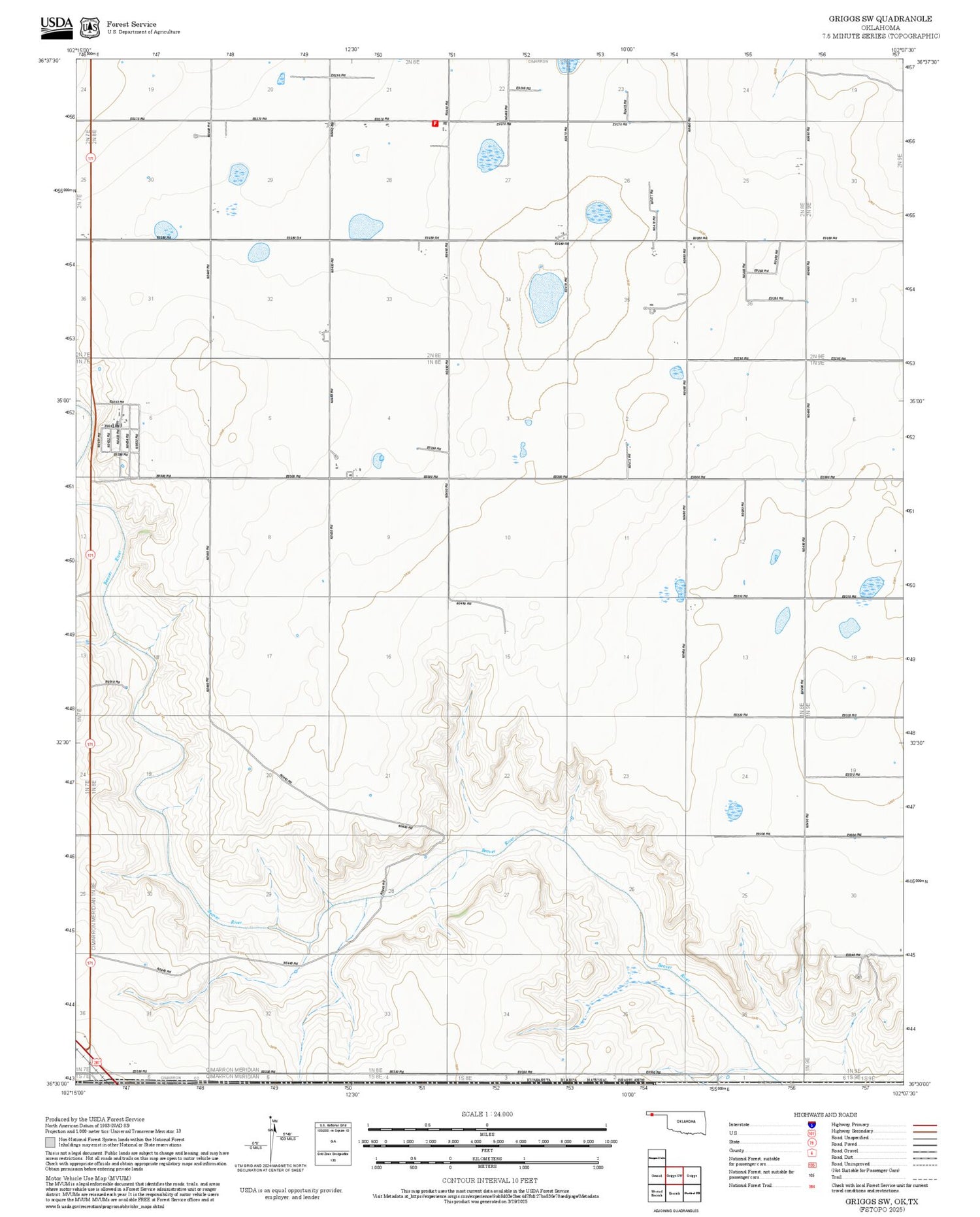2025 Forest Service Topo Map of Griggs SW Oklahoma