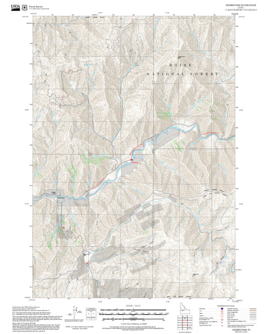 2025 Forest Service Topo Map of Grimes Pass Idaho