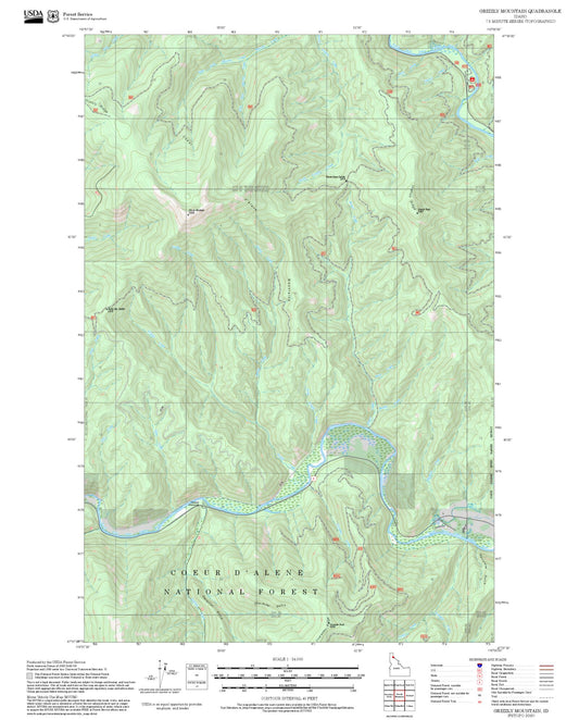 2025 Forest Service Topo Map of Grizzly Mountain Idaho