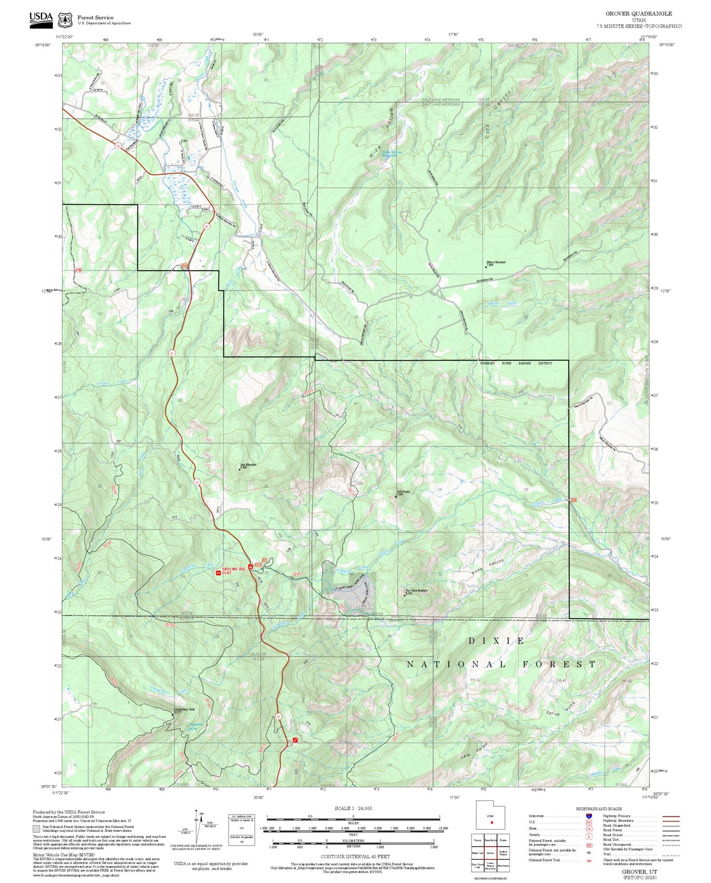 2025 Forest Service Topo Map of Grover Utah