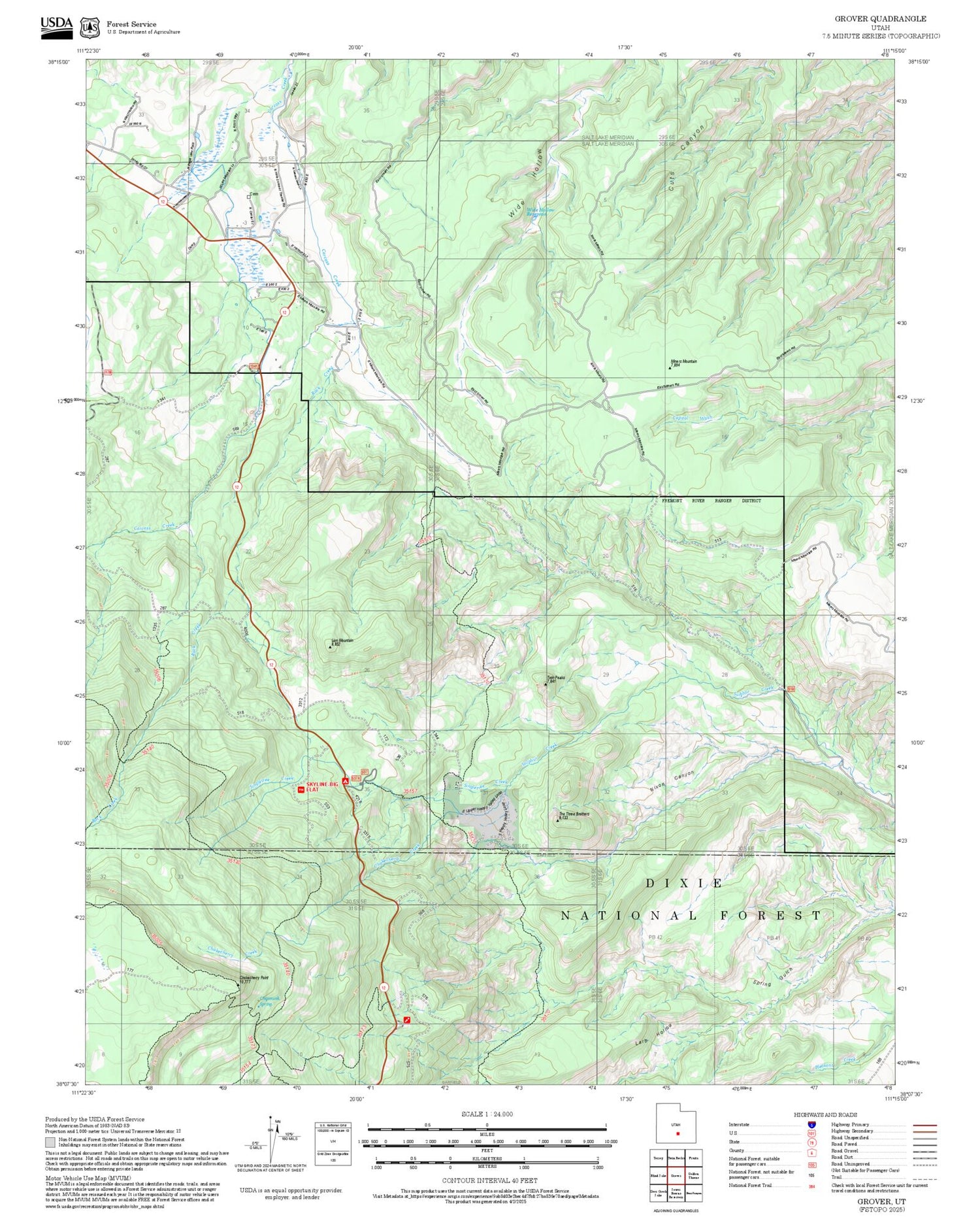 2025 Forest Service Topo Map of Grover Utah