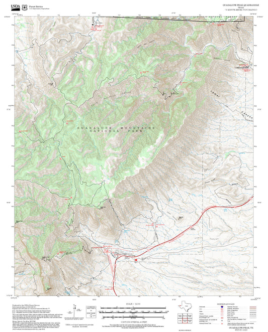 2025 Forest Service Topo Map of Guadalupe Peak Texas