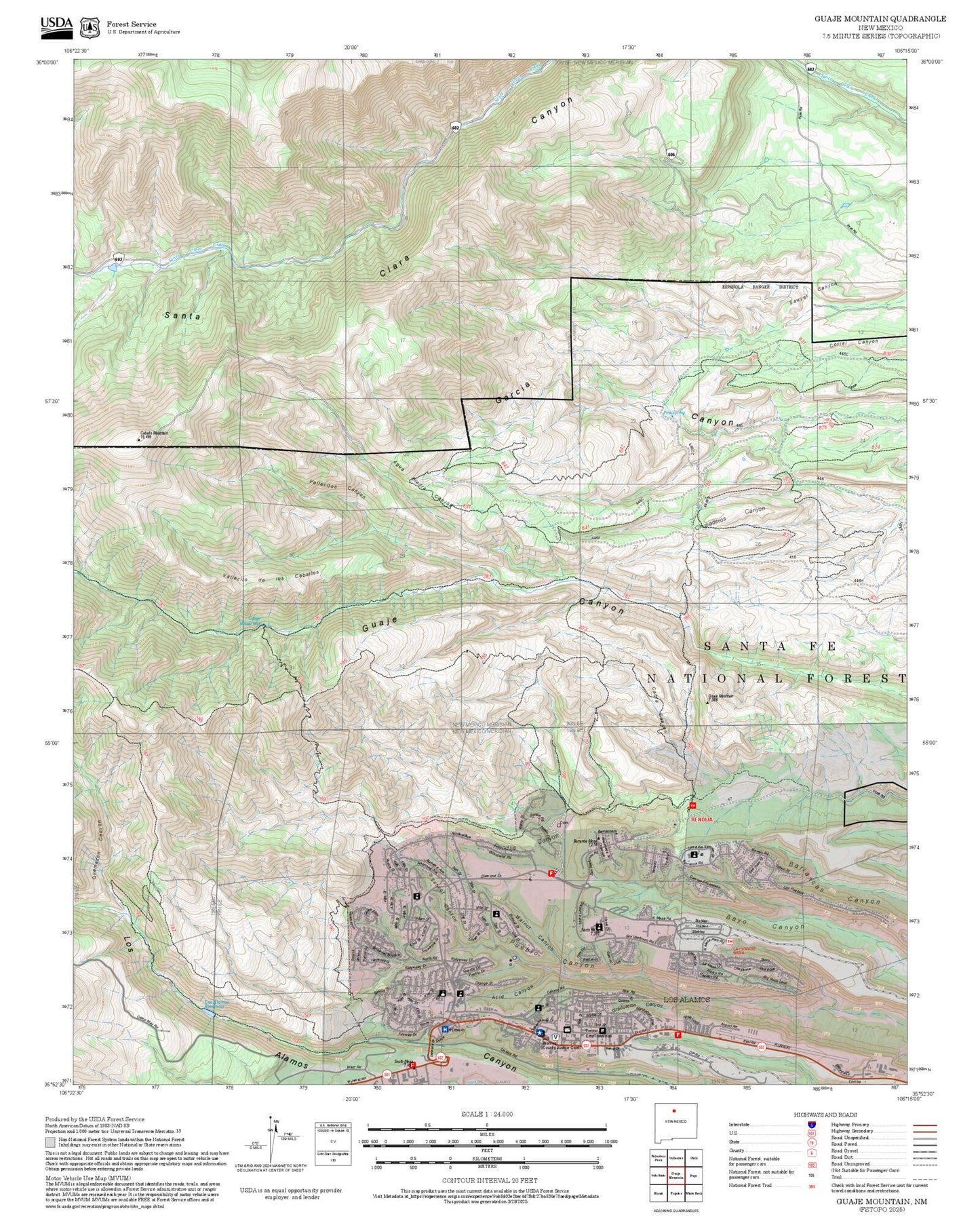 2025 Forest Service Topo Map of Guaje Mountain New Mexico
