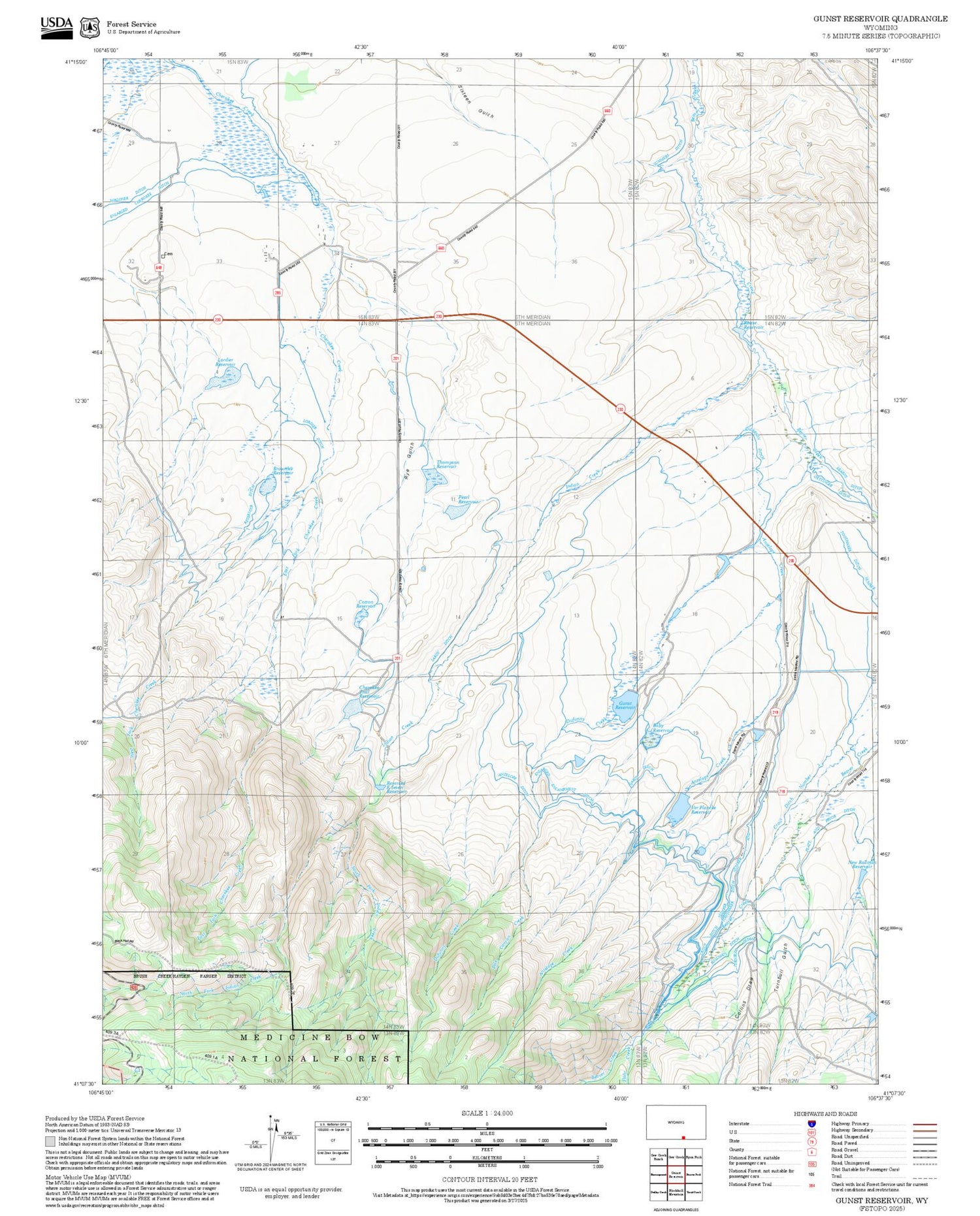 2025 Forest Service Topo Map of Gunst Reservoir Wyoming