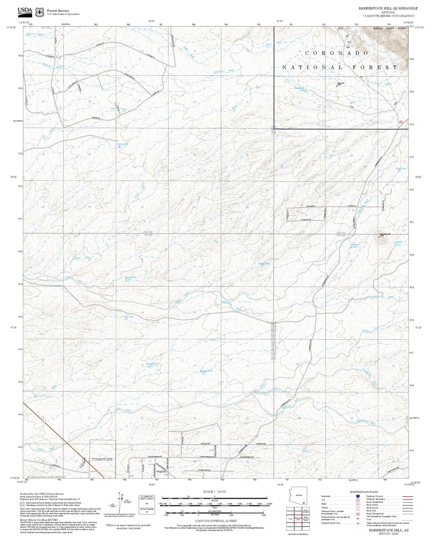 2025 Forest Service Topo Map of Haberstock Hill Arizona