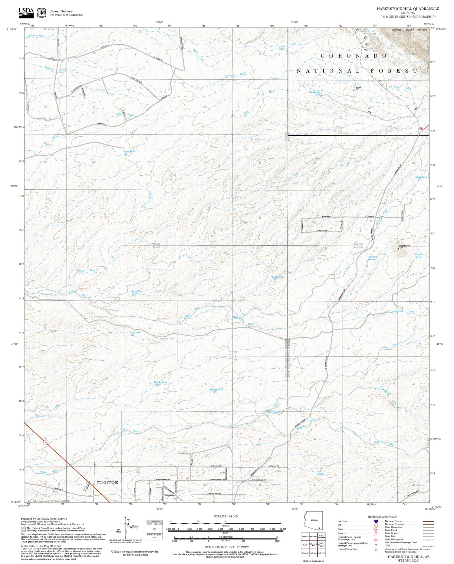 2025 Forest Service Topo Map of Haberstock Hill Arizona