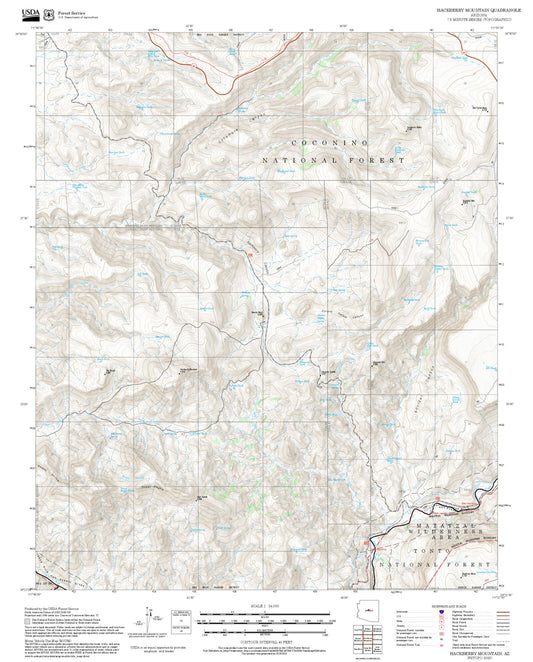2025 Forest Service Topo Map of Hackberry Mountain Arizona